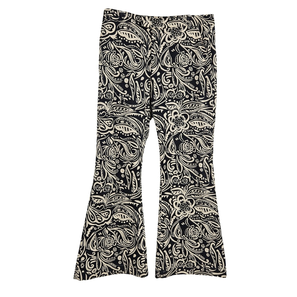 La Double J Flare Pants Black Cream Palazzo Paisley Print Quiet Luxury XL